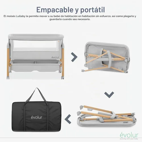Vista 6 de évolur Lullaby - Moisés portátil con ruedas, cama de noche ajustable, laterales de malla transpirable, cesta de almacenamiento grande, fácil