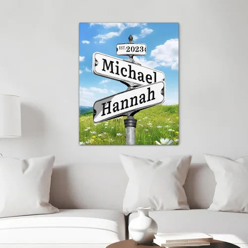 Vista 8 de WNNNS Póster de letrero de calle vintage con nombre personalizado para parejas, novia, novio, impresiones en lienzo personalizadas para enamorados