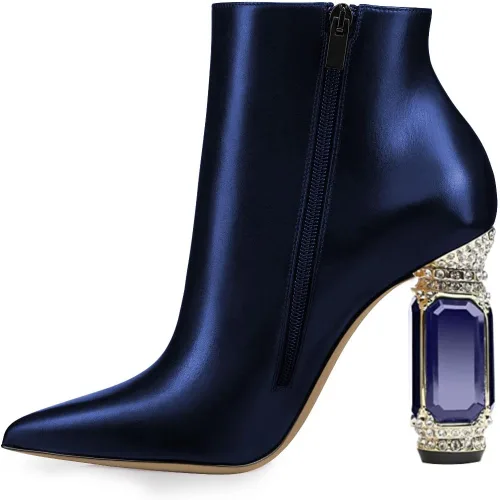 Vista 7 de FSJ Botas de tacón alto con punta puntiaguda para mujer, con tacón alto, con cremallera lateral brillante, estilo casual, para uso diario, zapatos