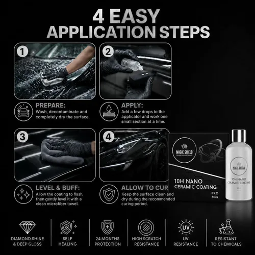 Vista 6 de Magic Shield Revestimiento de cerámica PRO 10H – Autorreparable Larga duración para 2 coches + Protección avanzada de SiO2 Fácil aplicación
