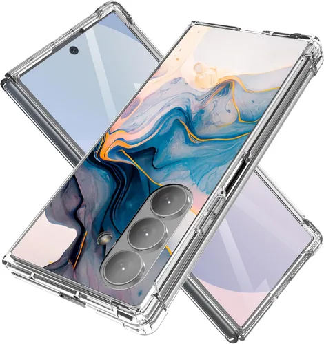 Vista 8 de Funda para Samsung Galaxy Z Fold 7 5G, diseño de mármol, delgada, anticaídas, a prueba de golpes, suave, a prueba de golpes, transparente, fundas