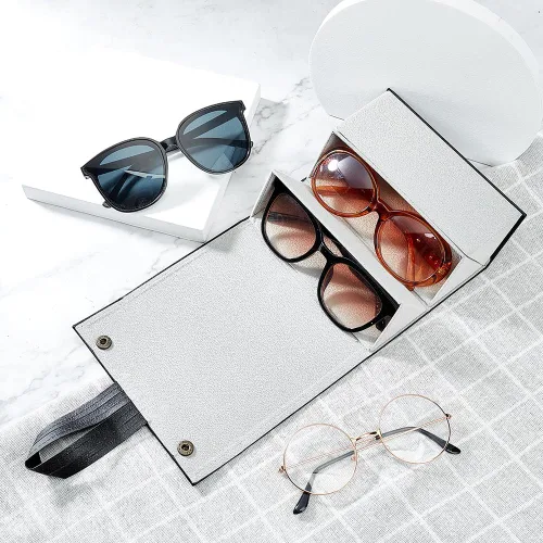 Vista 5 de PH PandaHall Estuche de almacenamiento para anteojos con 3 ranuras de cuero sintético organizador de gafas de sol portátil