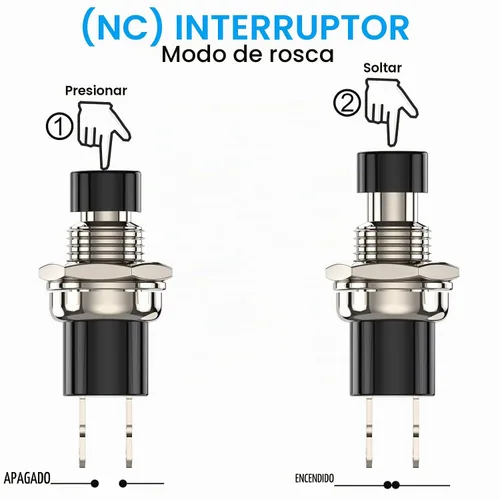 Vista 3 de Interruptor de botón momentáneo, 1A 250V AC SPST Mini interruptores de botón con cable normal cerrado (NC) tapa negra - 10 piezas Negro