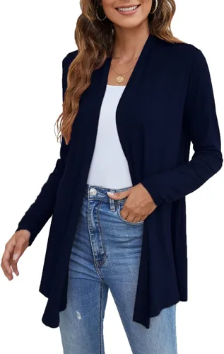 Vista 2 de Ladlop Cárdigan ligero con frente abierto para mujer, manga larga, casual, suave, drapeado, cárdigan de otoño