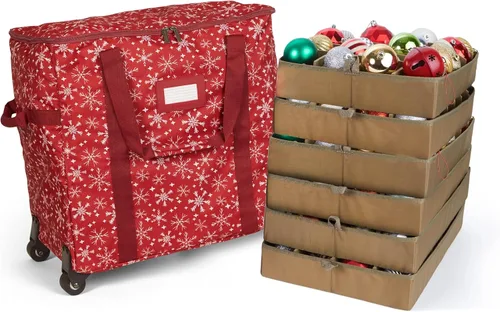 Vista 92 de Covermates Keepsakes Bolsa de almacenamiento ajustable para adornos, con asas de transporte, protección acolchada, ruedas dobles, almacenamiento