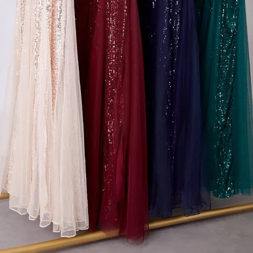 Vista 5 de Vestido de fiesta para mujer, con lentejuelas, tul sexy, cuello en V, sin mangas, formal, vestidos de graduación