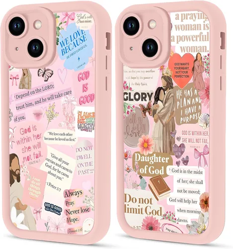Vista 96 de Paquete de 2 fundas protectoras para iPhone 8 Plus/7 Plus de 5.5 pulgadas con collage de versículos bíblicos de Jesús para mujeres y niñas, diseño