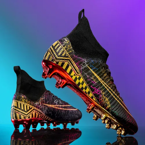 Vista 4 de Zapatos de fútbol para hombre y mujer, zapatos de fútbol con suela dorada, zapatos de fútbol para estudiantes, zapatos de entrenamiento de hierba
