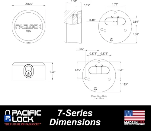 Vista 6 de PACLOCK's 7-Series Flat Back Puck w/Tapped Holes, High Security Rotating Disc, Manufacturer-Controlled Key Assigning, Exclusive Key Number, U-Pick!