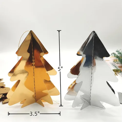 Vista 3 de JEYE Guirnalda de árboles de Navidad 3D dorados y plateados, decoración de papel para colgar árboles de Navidad, telón de fondo de serpentina