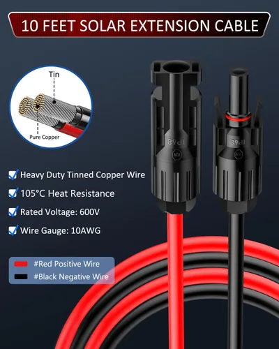 Vista 4 de ELECTOP Cable de extensión solar con glándula de entrada de cable doble solar, conector de cable de panel solar de 10 AWG con conector hembra