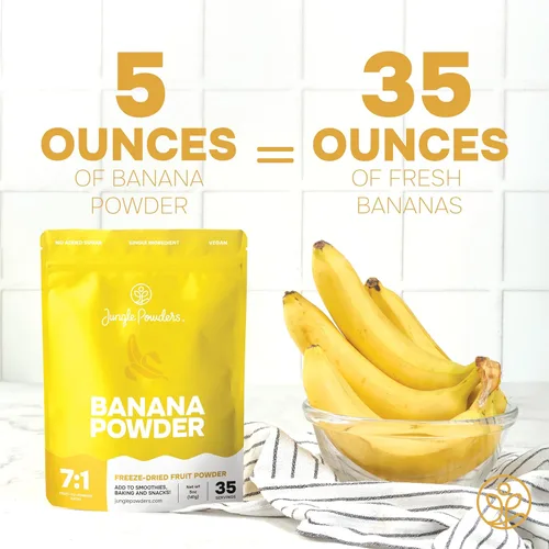 Vista 3 de Jungle Powders Polvo de plátano para batidos, bolsa de 5 onzas, polvo de plátano liofilizado de un solo ingrediente, 35 porciones, aditivo, relleno