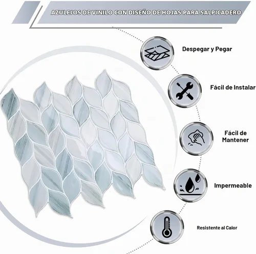 Vista 6 de Tilingview 10 piezas de azulejos de vinilo con diseño de hojas para despegar y pegar para salpicadero de cocina, azulejos autoadhesivos premium