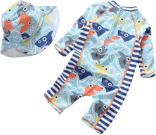 Vista 2 de Traje de baño de una pieza con cremallera y gorro para bebés y niños pequeños