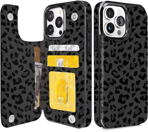 Vista 27 de Funda compatible con iPhone 14/15 con tarjetero y ranuras integradas de piel sintética con función atril y a prueba de golpes para iPhone 14/15