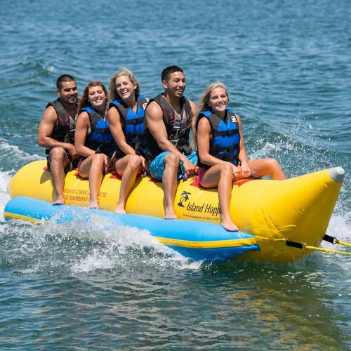 Vista 2 de Island Hopper Tubos remolcables para barco de plátano recreativo, capacidad para 5 pasajeros, tubo de agua de PVC 1100D con costuras soldadas