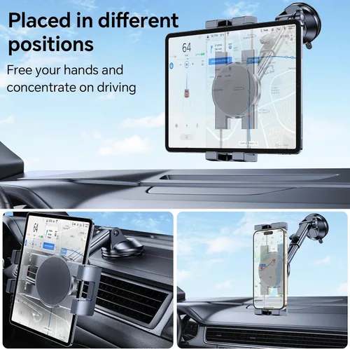 Vista 3 de Soporte para tablet para coche, soporte para iPad para coche【Parabrisas+Salpicadero】Ventosa para iPad para camión Soporte【360° 】Soporte para tablet