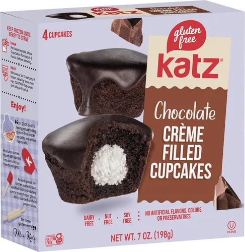 Vista 3 de Katz Gluten Free Snacks Heavenly Creme Cake Paquete variado de pastel de chocolate y vainilla, cupcake de chocolate y limón, libre de lácteos, soja