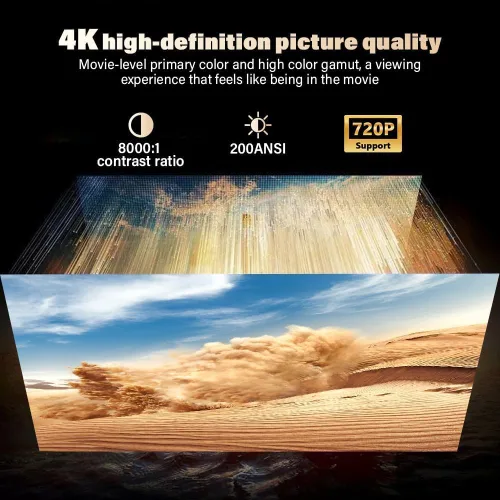Vista 7 de Proyector Keystone automático inteligente con WIFI y Bluetooth, giratorio de 270°, mini proyector portátil AMX500, proyector 4K nativo 1080P