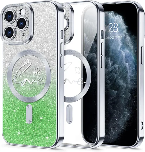 Vista 72 de Hython Funda para iPhone Air con purpurina, compatible con MagSafe Love Heart fundas magnéticas transparentes para teléfono para mujeres y niñas