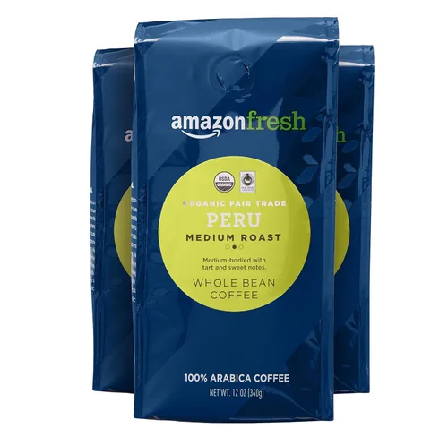 Vista 8 de Amazon Fresh, Café orgánico de grano entero de Perú de comercio justo, tostado medio, 12 onzas