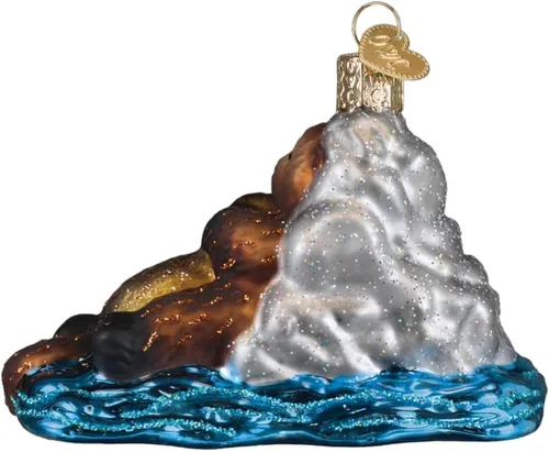 Vista 2 de Old World Christmas Nutria con adorno de vidrio soplado para árbol de Navidad, decoración navideña artesanal, colección de animales marinos