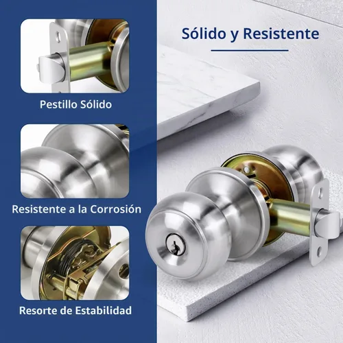 Vista 7 de Pomo de puerta de entrada con llave para entrada, pomo de puerta delantera con cerradura y llave para exterior e interior, lado derecho e izquierdo