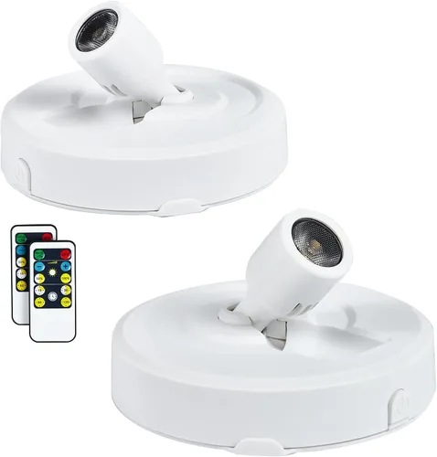 Vista 20 de Paquete de 2 Focos LED Inalámbricos a Batería para Cuadros, Luces de Disco con 2 Controles Remotos, Foco Adhesivo Regulable con Temporizador