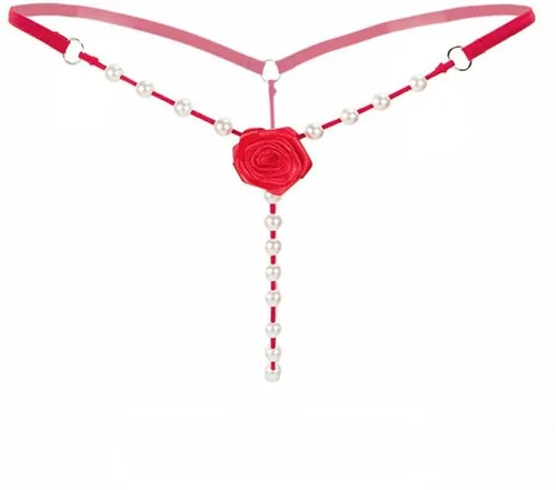 Vista 2 de Tanga con cuentas de flores de rosas y tanga con espalda en T para mujer, ropa interior sexy micro
