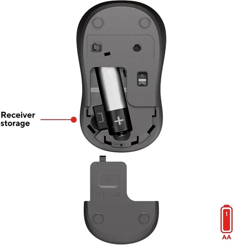 Vista 7 de Staples TECH Ratón óptico ambidiestro inalámbrico, precisión de 1600 DPI, 2 botones con rueda de desplazamiento, USB Plug-and-Play, rango de 32.8