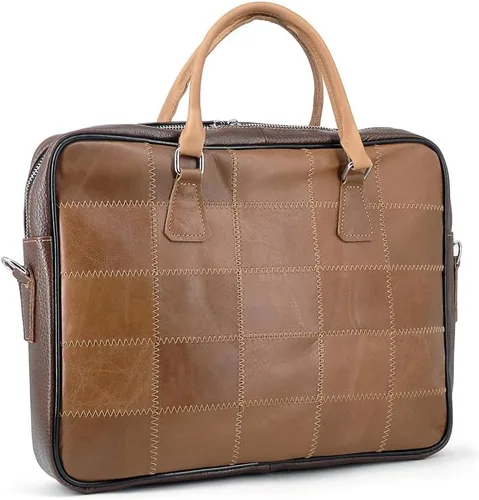 Vista 6 de Top Grain Leather Laptop Bag Handbag Multicolor Patchwork Laptop Messenger Crossbody Shoulder Bags for Men and Women