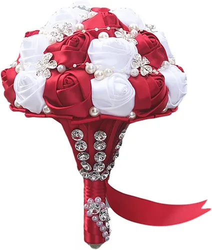 Vista 11 de XINNI Ramo de boda negro para novia, dama de honor, satén con diamantes de imitación y perlas para boda, fiesta de quinceañera, negro y marfil