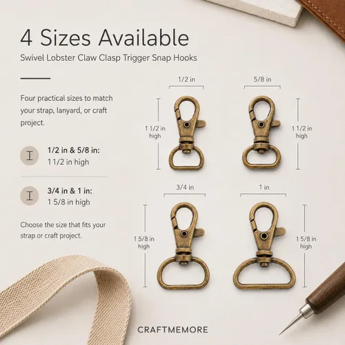 Vista 4 de CRAFTMEMORE Broches giratorios de langosta clásicos, ganchos a presión CS10 para monedero, clip de 5/8 pulgadas, 3/4 pulgadas, 1 pulgada, paquete
