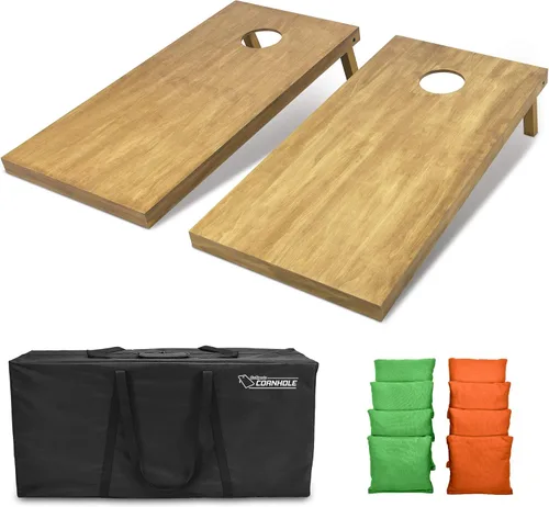 Vista 90 de GoSports 4 ft x 2 ft Regulation Size Wooden Cornhole Boards Set with Light Brown Finish - Includes Carrying Case and Bean Bags Negro- gris