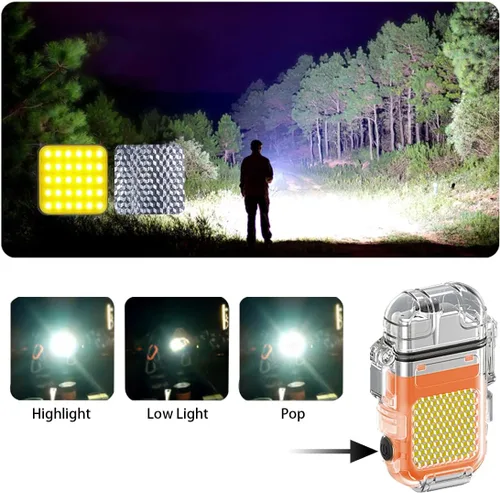 Vista 3 de Encendedor eléctrico de arco al aire libre, encendedor recargable por USB, linterna LED, encendedor de plasma de doble arco perfecto para camping