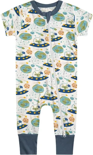 Vista 17 de Teach Leanbh Pijama de viscosa de bambú unisex para niños pequeños Azul Blanco/Cocodrilo