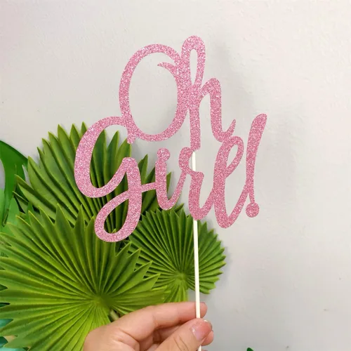 Vista 2 de Decoración de pastel rosa con purpurina de Oh Girl, decoración de pastel de baby shower para It'a A Girl Baby Shower Baby Shower Cake Party