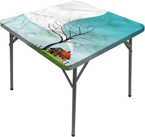 Vista 19 de Mantel cuadrado para mesa de paisaje, majestuosa escena matutina brumosa Triglav National Elástico, se adapta a mesas de 24 x 24 pulgadas