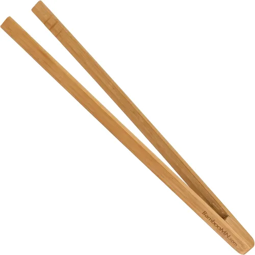 Vista 10 de BambooMN - Pinzas reutilizables de bambú "A" para tostadas de 7.9" - Marrón carbonizado - 10 piezas Carbonizado - Bloque de fulcro - 10 Piezas