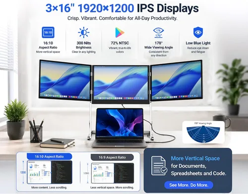 Vista 2 de TriCreate 16 FHD 16" Triple Monitor Extensor portátil