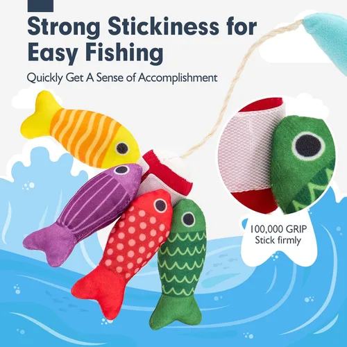 Vista 3 de hahaland Juguetes Montessori para niño de 1 año, regalo de cumpleaños, juego de pesca de tela 10 en 1, juguetes para niños pequeños con tazas
