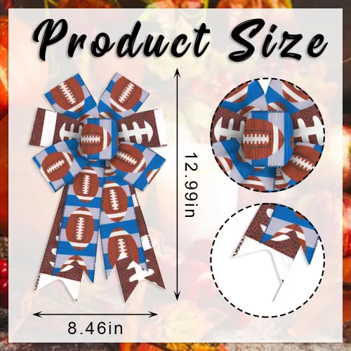 Vista 2 de 2 lazos para corona de fútbol americano, lazos de fútbol para corona, tiras azules y grises, lazos de arpillera de fútbol americano, lazos de tela