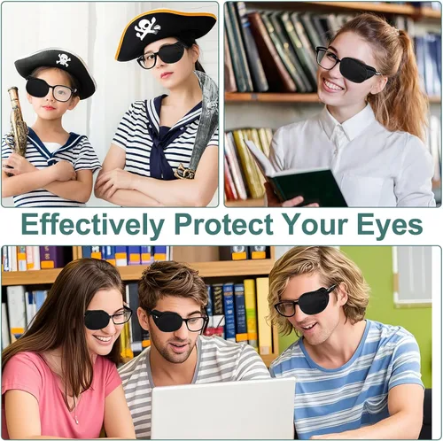 Vista 6 de Nuanchu 6 parches de seda para ojos para adultos, hombres, mujeres, anteojos, parches suaves para cubrir cualquier ojo (negro)