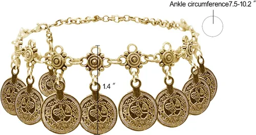 Vista 5 de Tobillera de cadena de plata, con colgantes en forma de moneda, estilo bohemio, sandalias para pie descalzo, joyería de cadena.