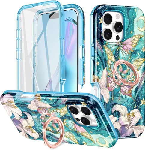 Vista 8 de Btscase Funda para iPhone 12 Pro Max de 6.7 pulgadas, protector de pantalla integrado con soporte de anillo de 360°, cuerpo completo de doble capa