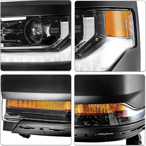 Vista 4 de Ensamble de faro HID/Xenón SOCKIR Compatible con Chevy Silverado 1500 2016-2019/19 Chevy Silverado 1500 LD [con bombilla HID D5S] con DRL LED