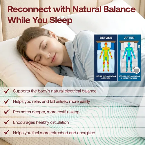 Vista 4 de Sábana de cama, sábana de tierra, sábana bajera ajustable de algodón orgánico para cama, 95% algodón orgánico, 5% fibra plateada con cable