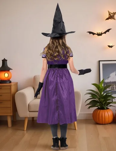 Vista 10 de AGQT Disfraces de bruja para niñas, disfraz de Halloween para niñas de 4 a 12 años