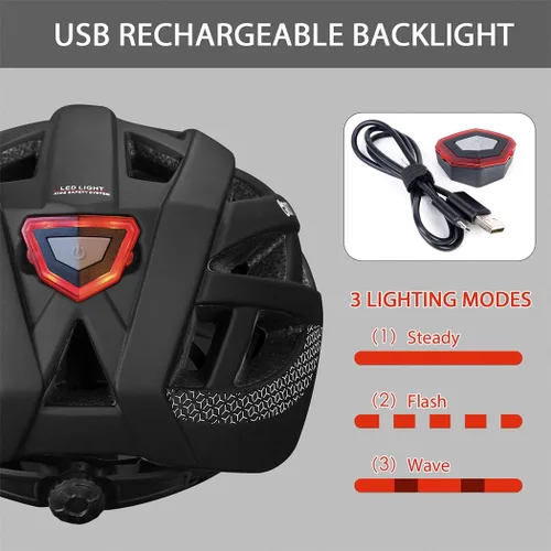 Vista 4 de Casco de bicicleta para adultos, hombres y mujeres, con luz - Casco de bicicleta de montaña y carretera con almohadillas de repuesto y visera