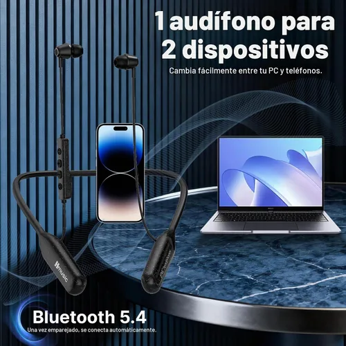 Vista 7 de Hmusic H25 Auriculares Bluetooth con banda para el cuello con 200 horas de duración de reproducción de batería